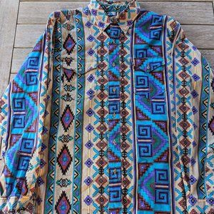 Vintage WRANGLER Cowboy Cut Regular Fit X-Long Tails 16-34 Aztec Button Up